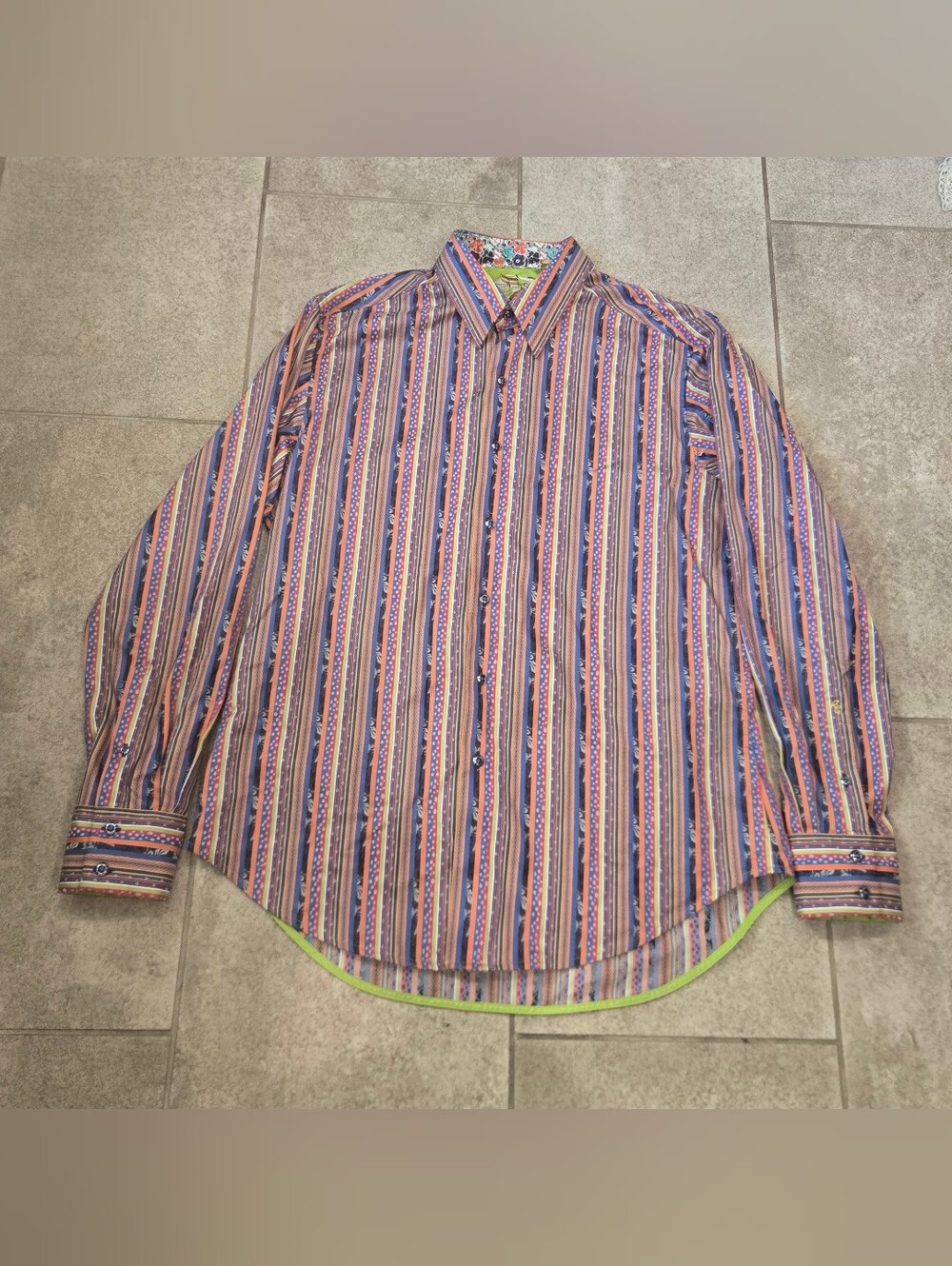 Robert Graham Pink, Blue and Orange Striped Button-Down Shirt